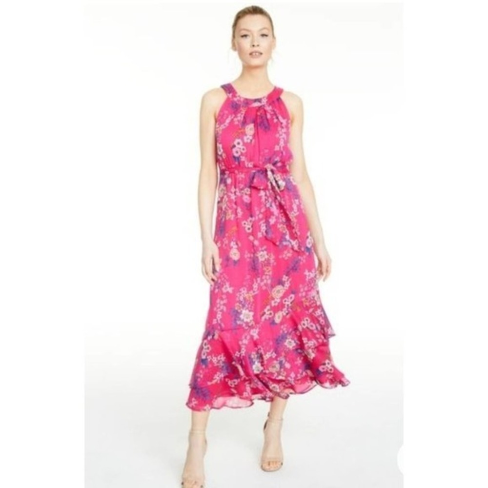 Calvin Klein Floral Halter Midi Dress Size 8 new